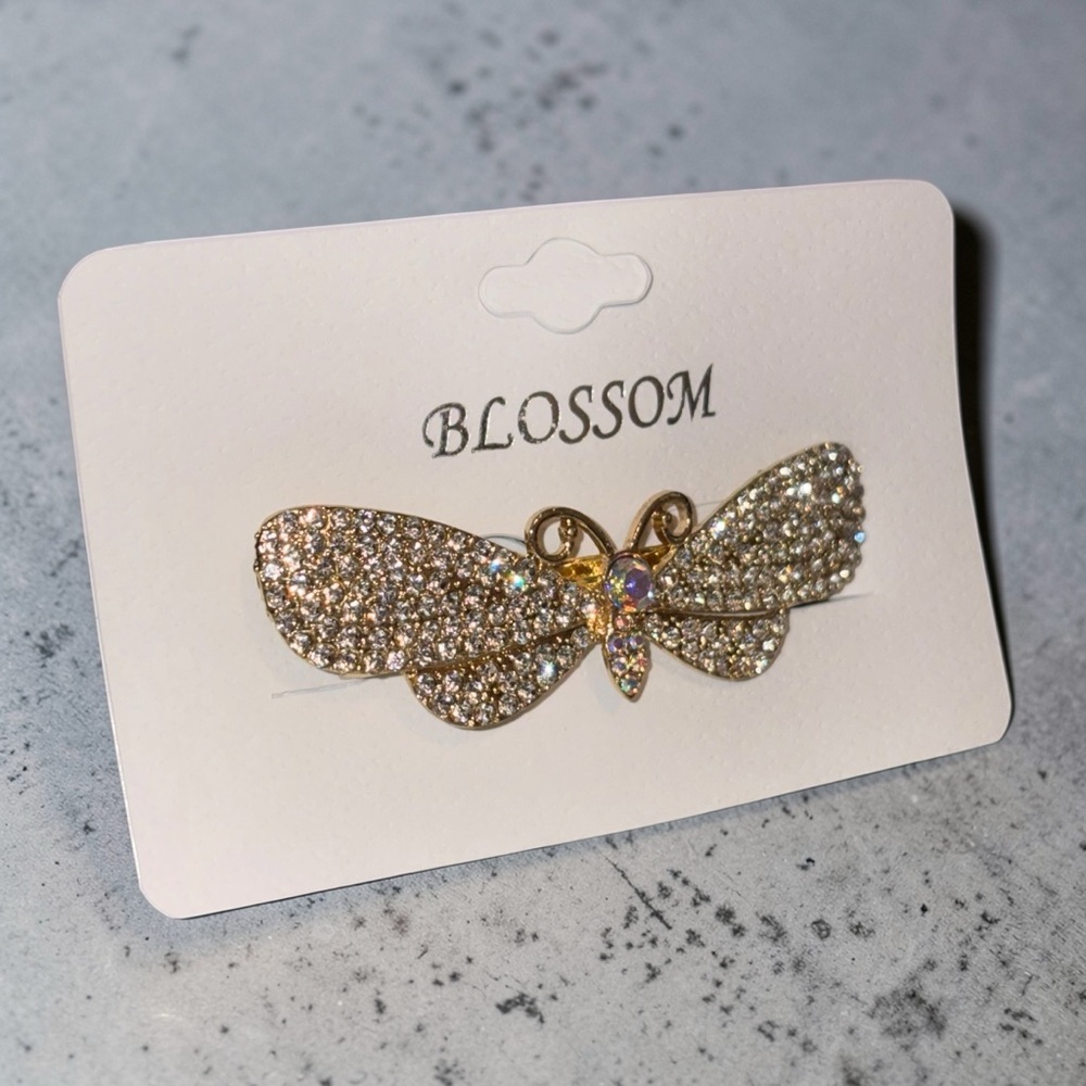 Gold Crystal Butterfly Hair Clip